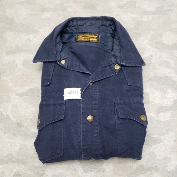 Vintage Eddie Bauer Shirt Mens Small Blue Pockets Snap Up Long Sleeve - Picture 8 of 8